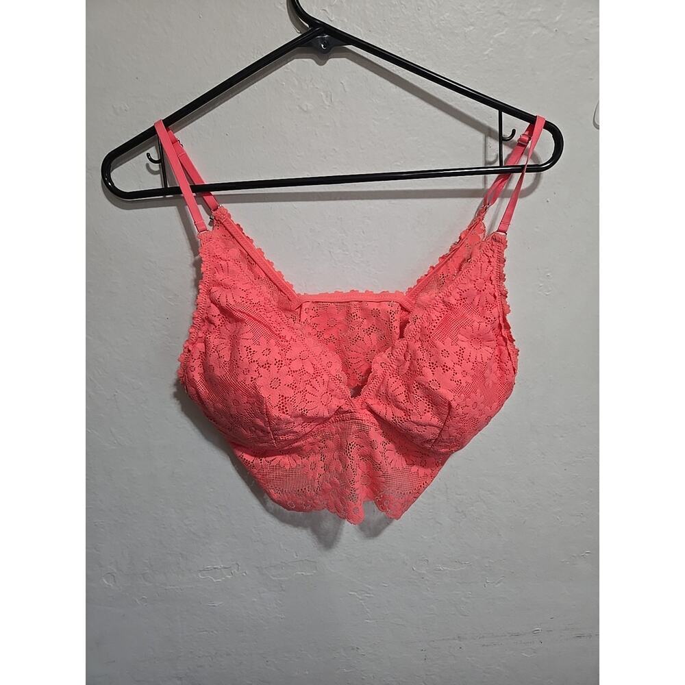 Aerie Floral Lace Vneck Bra Bralette Womens size Large Peach Padded